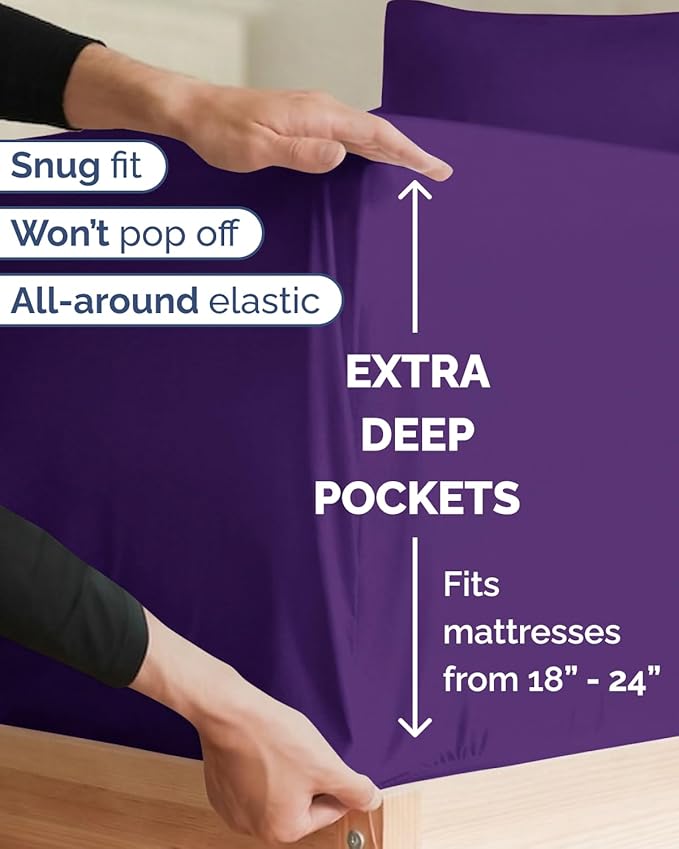 Extra Deep Twin XL Sheet Set - 4 Piece College Dorm Bed Sheets Set w/Extra Deep Pockets - Ultra-Soft, Comfy & Breathable Bedding for Women, Men, Kids & Teens - Wrinkle Free & Fade Resistant - Purple