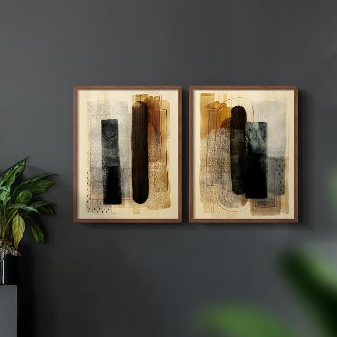 Renditions Gallery Set of 2 Peel & Stick Framed Prints, Pattern Abstract Wall Art, Burnt Toast Pattern Wall Decor, Re-Stickable - Ready to Hang - 8"x10" - Walnut Frame LT588