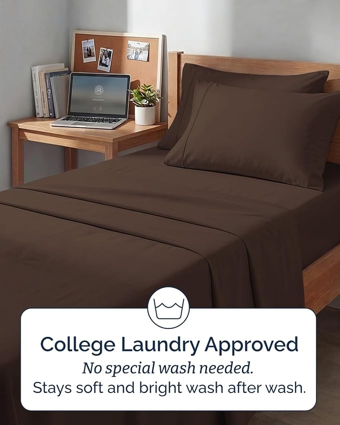 Extra Deep Twin XL Sheet Set - 4 Piece College Dorm Bed Sheets Set with Extra Deep Pockets - Ultra-Soft, Comfy & Breathable Bedding for Women, Men, Kids & Teens - Wrinkle Free & Fade Resistant - Brown