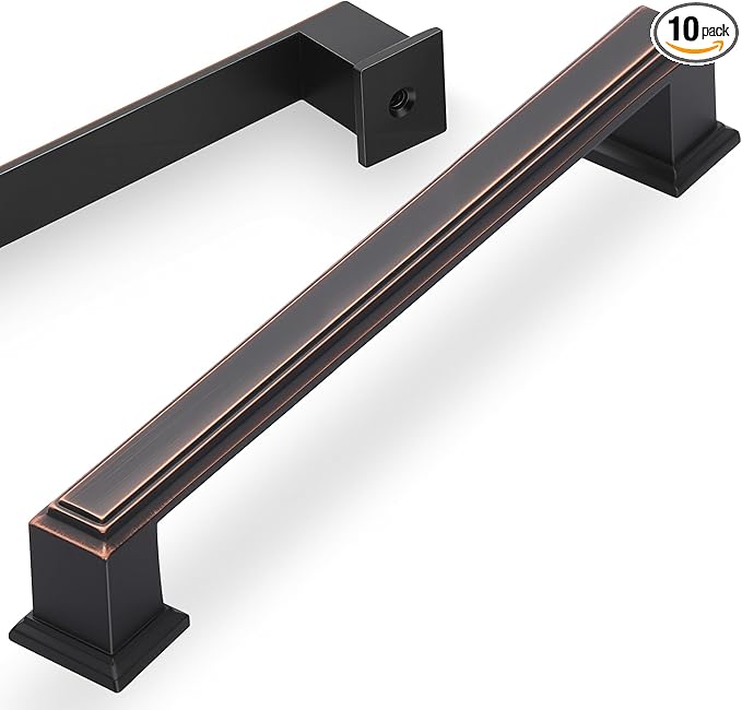 Lardmon 10 Pack 6.3 Inch(160mm) Hole Center Oil Rubbed Bronze Modern Cabinet Pulls Kitchen Cabinet Handles Kitchen Cabinet Hardware Timeless Drawer Pulls for Dresser Cupboard Wardrobe, ORB(6.3x10)