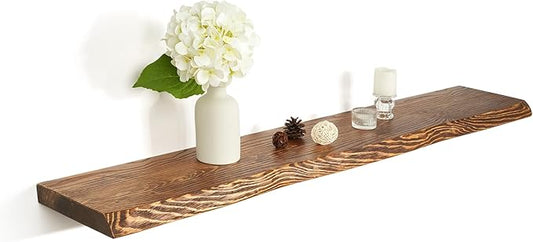 48 Inch Wooden Floating Shelves for Wall, Finnish Spruce Solid Wood Shelf, Natural Wood Floating Shelves for Living Room, Bathroom, Bedroom, Kitchen, Brown Finish