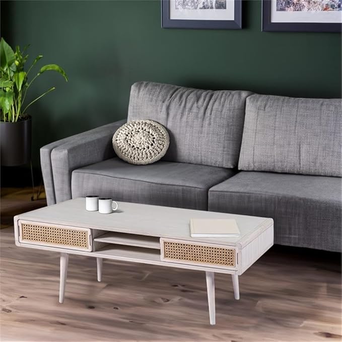 Boraam Cambria Coffee Table - Zebrano Whitewash/Natural Cane