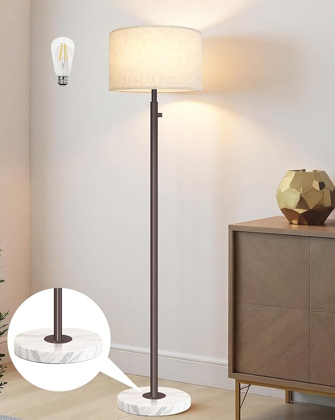 Brown Floor Lamp for Living Room,Dimmable Floor Lamp,Modern Standing Lamp with Marble Base,Tall Standing Lamp for Bedroom, Reading,Office & Kids' Room,LED Bulb Included