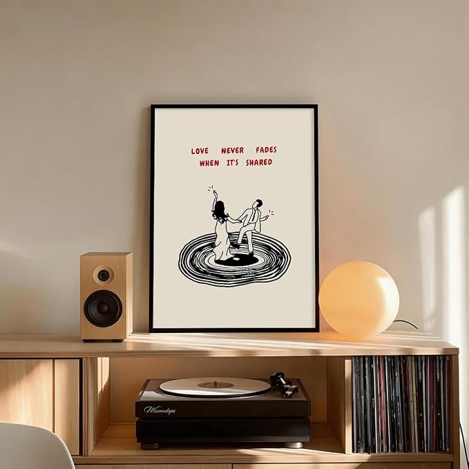 Romantic Valentines Day Couple Dance Wall Art Modern Love Quotes Poster Minimalist Vinyl Record Canvas Prints for Living Room Bedroom Home Wall Decor 012X16 inch Aluminum Framed