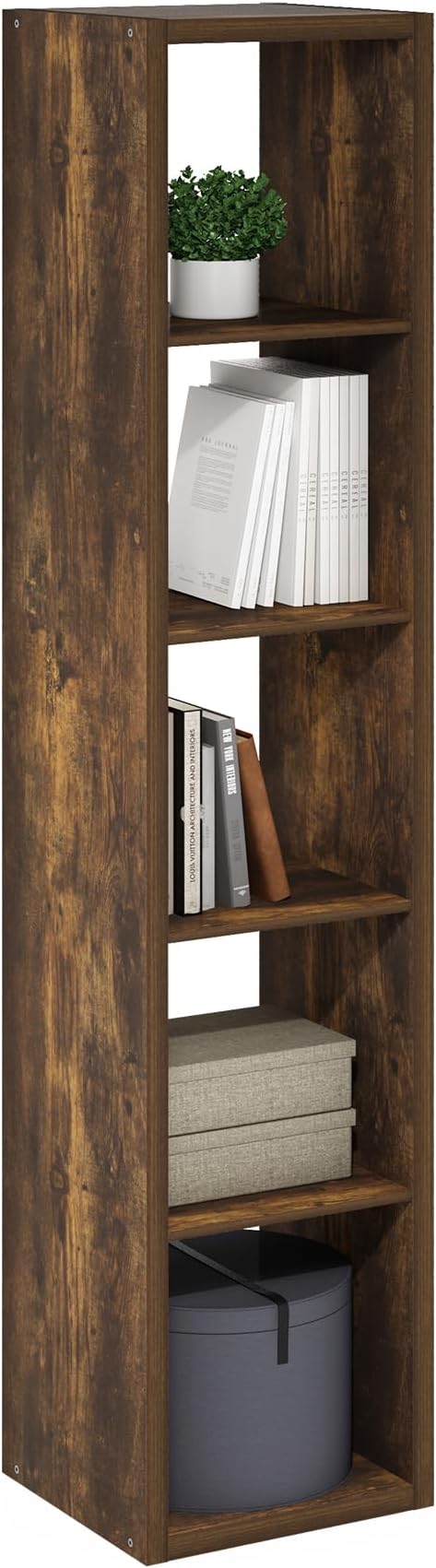 Furinno Cubicle Book Shelf, Vertical 5-Cube Bookshelf, Extra Thick Horizontally & Vertically Reversible Bookcase with Open Back, 14.6" x 16" x 72", for Living Room, Bedroom, Home Office, Amber Pine