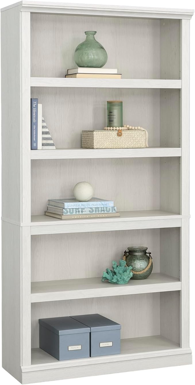 Sauder 5 Tier Book Shelf Wooden Bookcase Multipurpose Bookshelf for Home Office, Living Room, in Glacier Oak