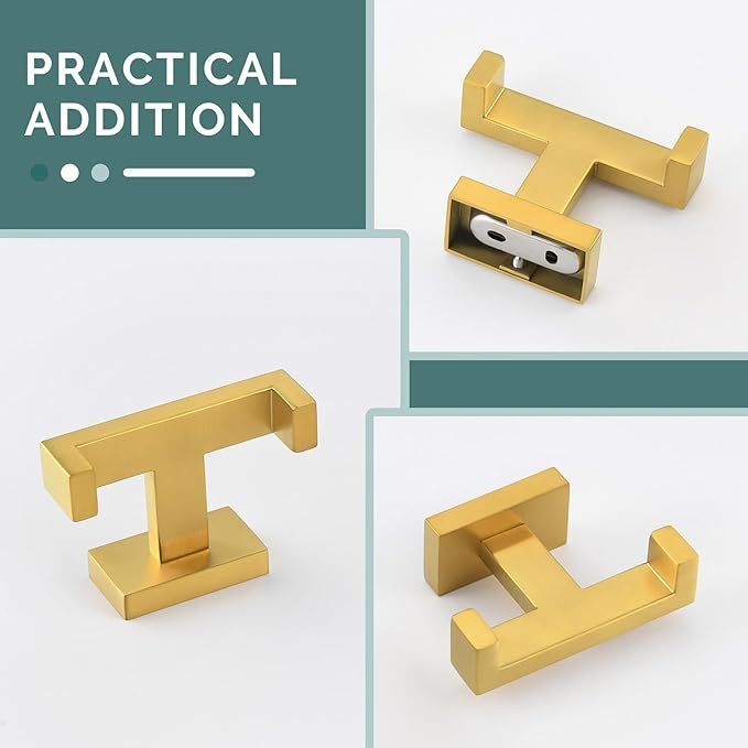 Angle Simple Double Towel Hook Brushed Dark Gold 2 PCS, SUS304 Stainless Steel Bathroom Hand Towel Holder, Double Robe Hook for Wall