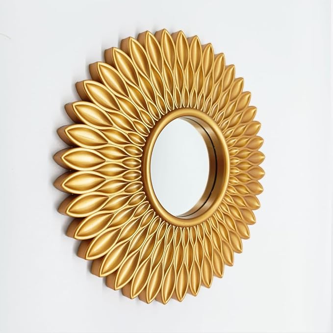 Gold Mirrors for Wall Pack of 1. Round Mirrors.Ring Shape.Decorative Mirrors.Wall Mirrors for Decor Home Decor.Plastic Frames.Glass Mirrors.Sun Gold Color.