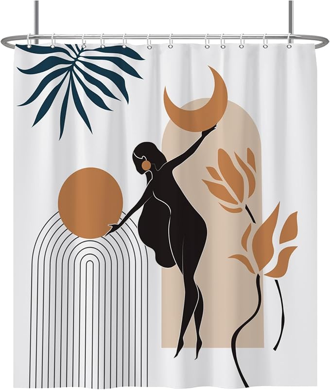 Baocicco Boho Mid Century Shower Curtain Sun and Moon in The Woman's Hands Minimalist Geometric Shower Curtains for Bathroom Bathtubs Waterproof Fabric Shower Curtain with Hooks 72x84 Inches
