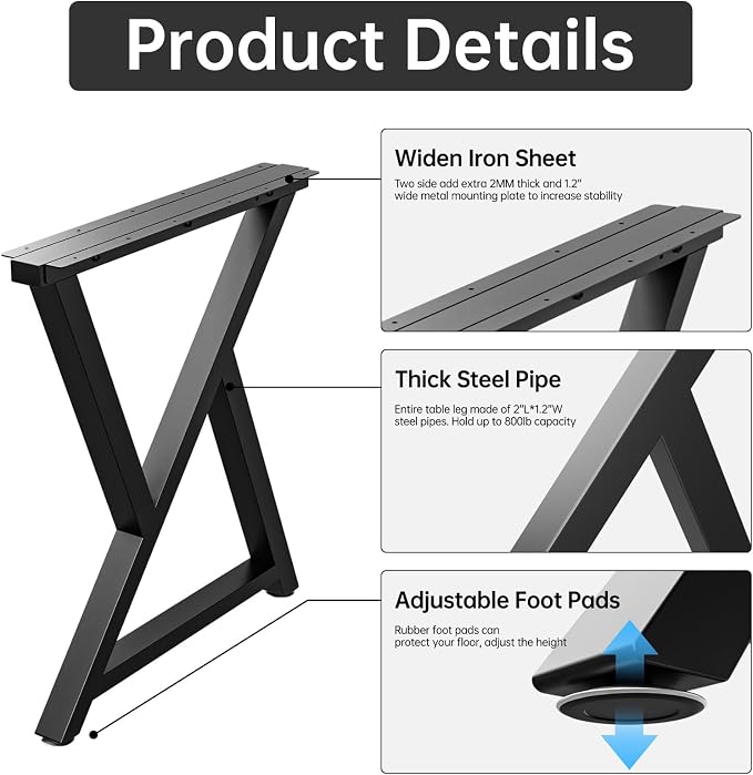 TOCRETOARE Metal Table Legs Heavy Duty, 28”H x 24”W, Metal Furniture Legs for Dining Desk Bench and Coffee Table, Industrial Black DIY Iron Bench Legs, Set of 2