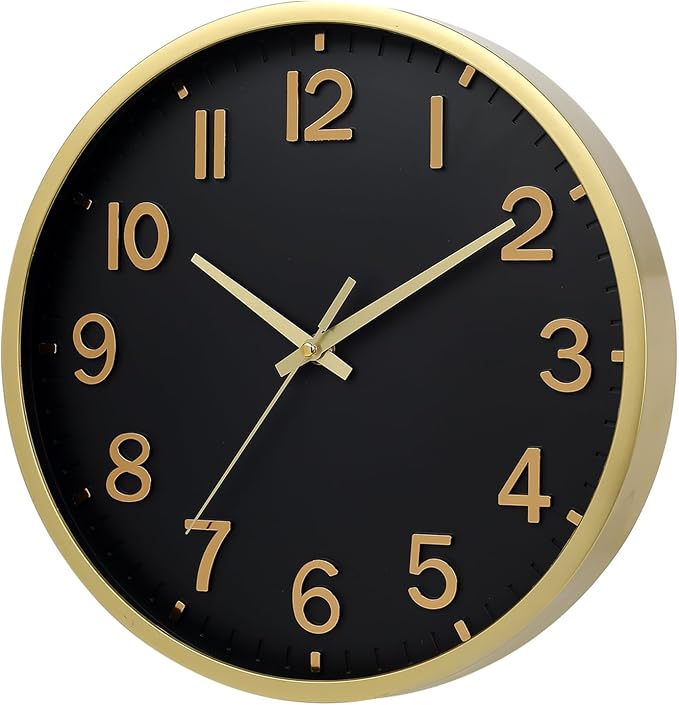 Wall Clocks Battery Operated 8 inch Modern Wall Clock,Silent Non Ticking Wall Clock for Living Room Bedroom Kitchen Office Classroom Decor (Black Gold)