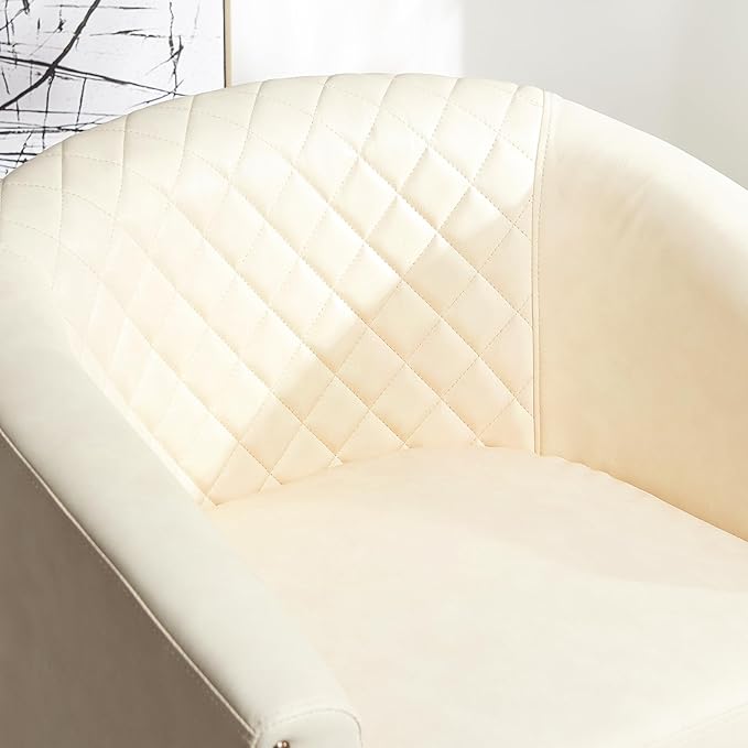 KINWELL 29" Wide Tufted Faux Leather Swivel Barrel Chair, PU Leather Modern Upholstered Accent Chairs with Nailhead Trim, Small Armchair for Living Room Bedroom, Cream