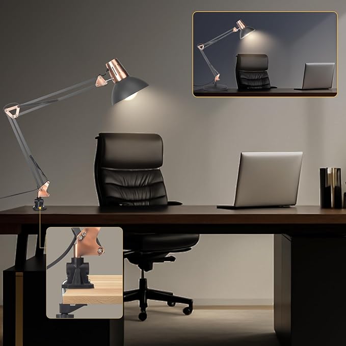 FIRVRE Black Retro Metal Swivel Arm Desk Lamp Adjustable Architect Morden Table Lamp High Task Lamp with Switch for Bedroom Study Room Home Office