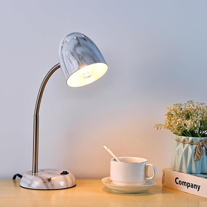 Eye-Caring Marble Table Lamp of Simple Designs Home E26Led Screw Basic Metal Desk Lamp with Flexible Gooseneck Hose Neck Study Lamp for Bedroom Office Living Room Convenient On/Off Switch