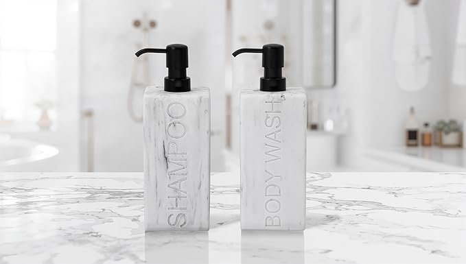 Rectangular Resin Dispenser Premium Bathroom Shampoo Conditioner Body Wash Bottle Modern Refillable Pump Design
