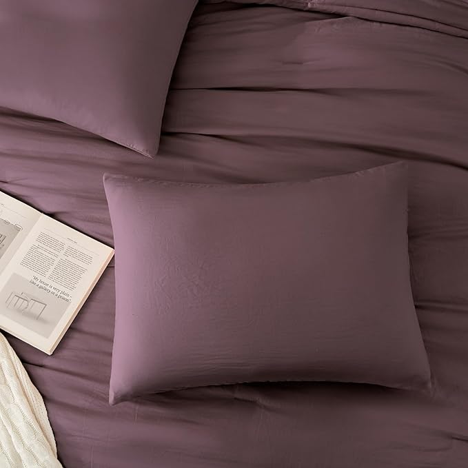WRENSONGE Full Size Comforter Sets - 3 Pieces Deep Purple Comforter Prewashed Soft Lightweight for All Seasons, Fluffy Down Alternative Comforter Full Size with 2 Pillow Shams