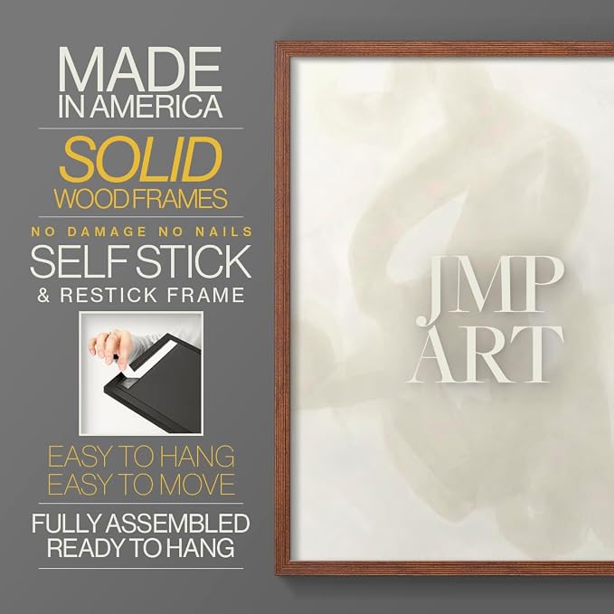 Renditions Gallery Set of 2 Peel & Stick Framed Prints, Abstract Wall Art, Beige and White Aesthetic Wall Decor, Re-Stickable - Ready to Hang - 16"x20" - Walnut Frame LT588