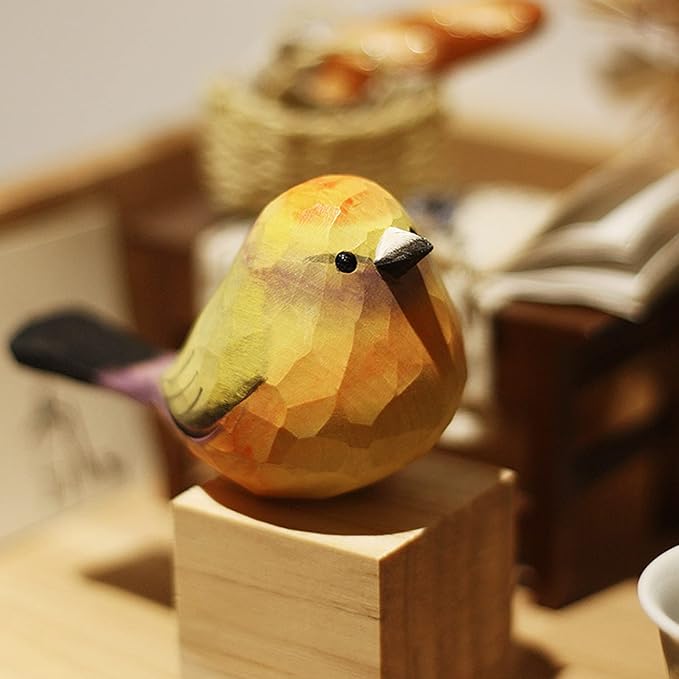 WEAUSUP Hand Carved Wooden Bird Figurine Gift for Friends | Hand carved wood bird statue with delicate paint,home shelf decor gift(Leptopoecile sophiae)