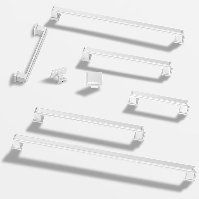Lardmon 10 Pack 10 Inch(254mm) Hole Center Matte White Modern Cabinet Pulls Kitchen Cabinet Handles Kitchen Cabinet Hardware Timeless Drawer Pulls for Dresser Cupboard Wardrobe, Matte White(10x10)