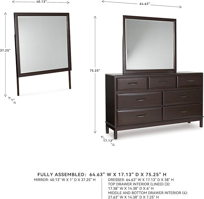 Signature Design by Ashley Vanmore Contemporary 7-Drawer Dresser and Mirror with Anti-Tipping Restraint, Dark Brown