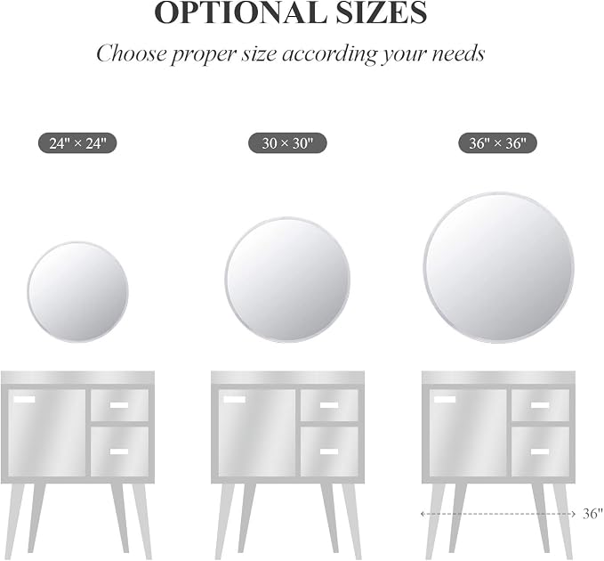 30-Inch Frameless Round Wall Mirror, Decorative Beveled Edge Bathroom Circle Mirror for Entryway, Washroom, Living Room and More