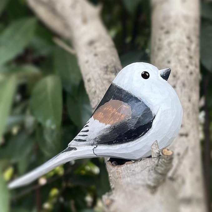 Bird Figurines Hand Carved Painted Wooden Statues for Home Decor, Gift for Bird Lovers,Housewarming, Birthday, Christmas, Anniversaries (NO.11.Aegithalidae-Long-Tailed tit)
