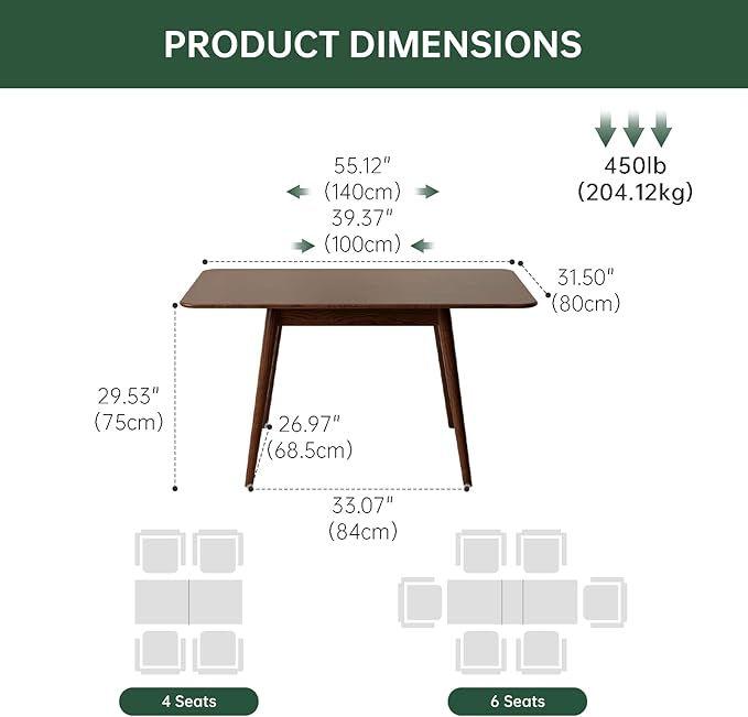 39’’-55’’ 100% Oak Extendable Dining Table and Bench Set, Solid Wood Folding Kitchen Table, Mid Century Modern Dinner Table for Kitchen, Apartment, Living Room (39''-55'' + 1 Bench)