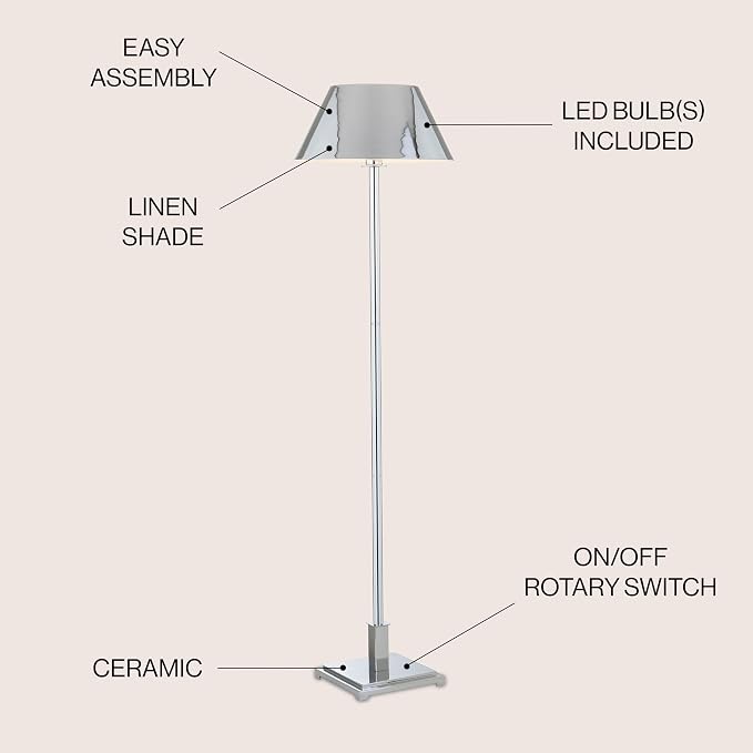JONATHAN Y 60" Chrome Modern Metal LED Floor Lamp for Living Room Bedroom, Metal Shade, Transitional Standing Tall Lamp with LED Bulb, UL Listed JYL6005A