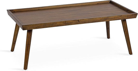 Kate and Laurel Eastmont Rectangle Wood Coffee Table; 46 x 22 x 17; Walnut Brown; Large Mid-Century Wooden Living Room Table with Stylish Tapered Legs and Adjustable Feet