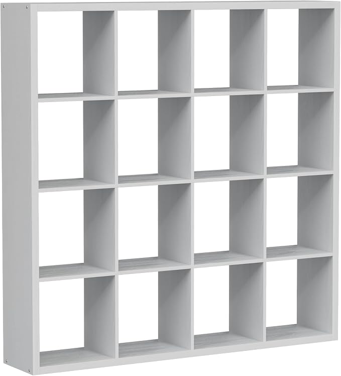 16-Cube Storage Organizer Bookcase, Thick Frame Wood Grain Storage Shelf, Rectangular Cube Open Back Display Unit, 48.8x9.4x48.8 Inches for Living Room, Bedroom, Home Office, White