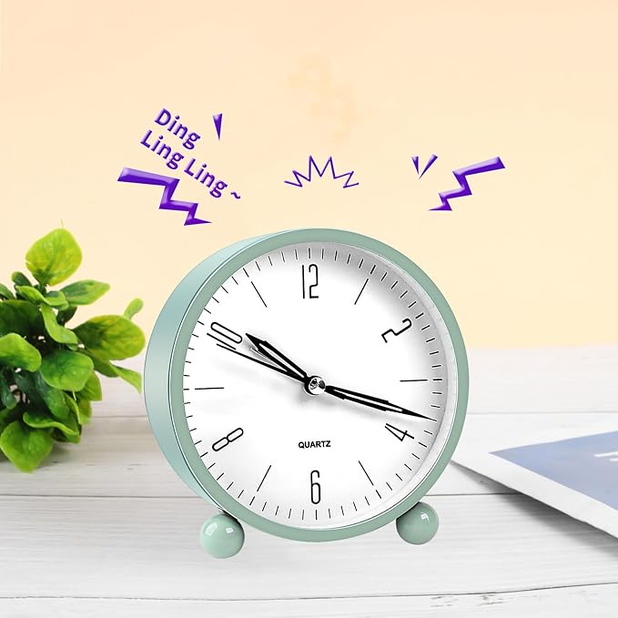 pxy Cute and Safe Alarm Clock for Kids Battery Powered (Battery Include), 4" Analog Super Silent Analog Alarm Clock with Night Light510 Green&White