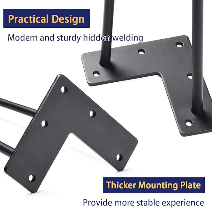 SMARTSTANDARD 16" Hairpin Furniture Legs, Metal Home DIY Projects for Nightstand, Coffee Table, Desk, etc with Rubber Floor Protectors Black 4PCS
