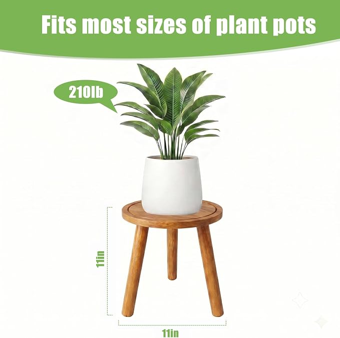 Wood Plant Stands Indoor, Teak Plant Stand Modern Plant Table for Large Plants, Wooden Plant Stool, Tall Plant Holder Small Round Side for Living Room, Balcony, Office (1 Pack)