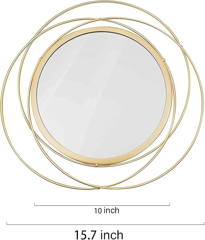 2 Set Circle Mirrors for Wall Decor for Living Room Bedroom Bathroom Entryway Metal Round Mirror Decorative Hanging Mirrors Sun Bohemian Geometric Accent Sculpture -Gold 15.7 in