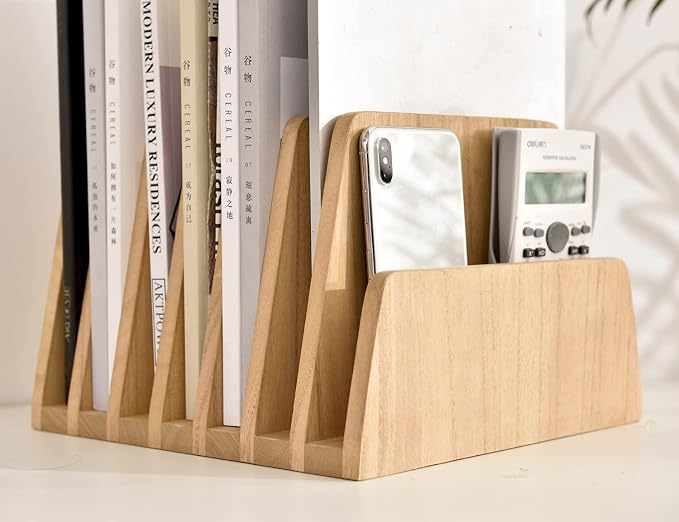 KIRIGEN Wooden Desk Mail Organizer, 7-Slot File Holder and Letter Sorter Wood Document Hlder for Mail, Folders, Bills, Papers, Home Office, Classroom, Countertop, No Assembly Natural 7KWJJ-NA