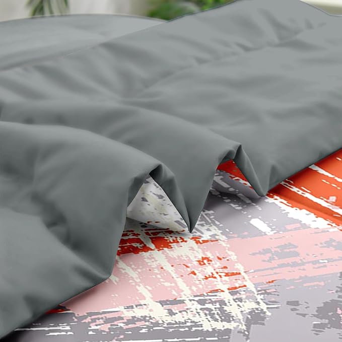 Pamnest Comforter Set Full Size, Urban Graffiti Orange Grey 7 Pcs Bedding for Kids and Adults, Abstract Paint Line Bed Sheet Sets with Fitted Sheet 2 Pillowcase & 2 Sham for Bedroom Bed Decor
