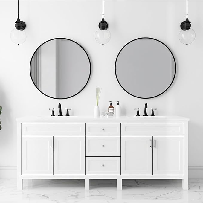 Black Round Mirror 22 inch, Black Circle Mirror, Round Wall Mirrors for Bathroom, Living Room, Hallway, Vanity, Over Sink, Mantel