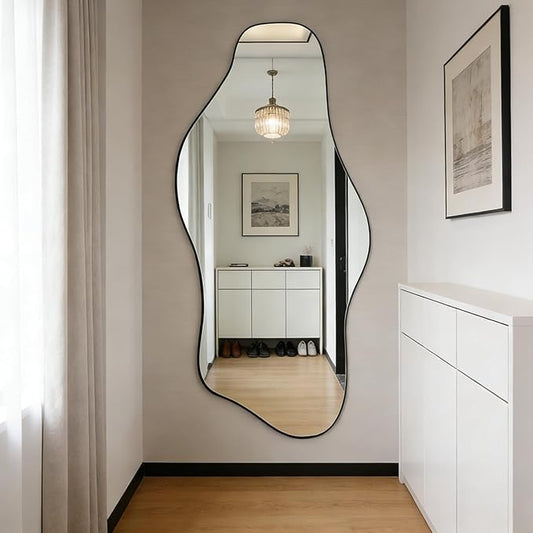 Large Irregular Mirror, 63"x30" Asymmetrical ﻿Tempered Glass Mirrors Full Length, Abstract Frameless Wall Mirrors for Living Room Bathroom Bedroom Entryway Hallway, Horizontal Or Vertical