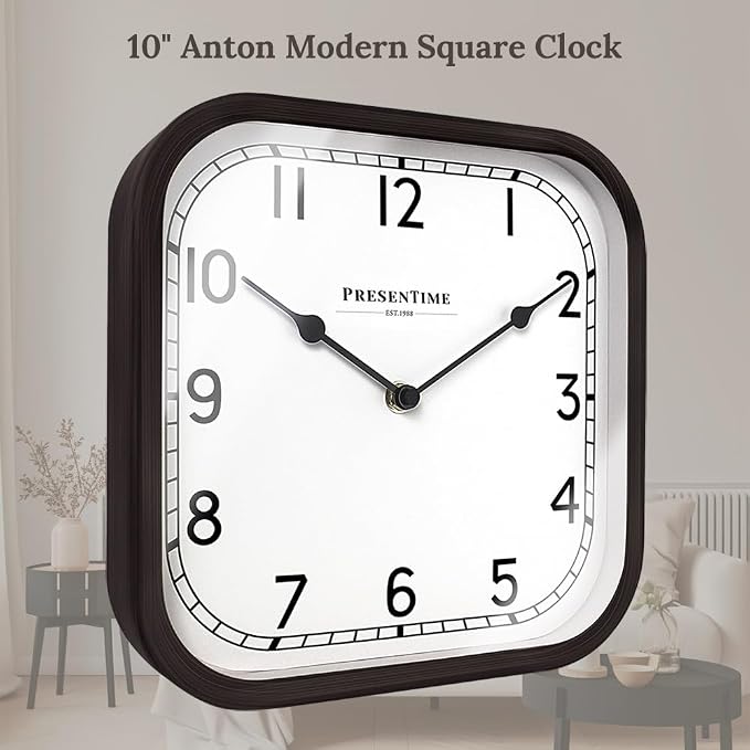 Presentime & Co 10" Anton Vintage Square Clock, Silent No Ticking, Wall & Mantel 2 in 1, Desk and Shelf Clock, Tabletop Décor, Oil Rubbed Bronze Color.