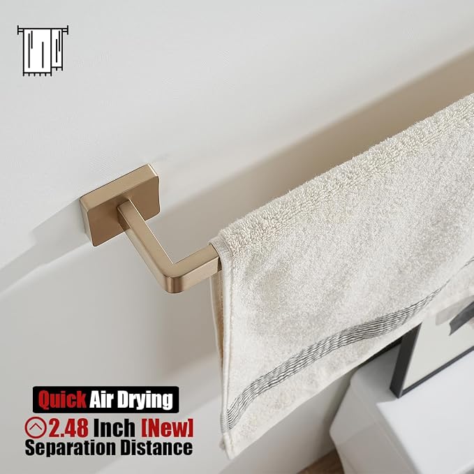 JQK Champagne Bronze Towel Bar, 12 Inch 304 Stainless Steel Thicken 0.8mm Towel Rack Bathroom, Towel Holder Wall Mount, Total Length 14.41 Inch, TB250L12-CB