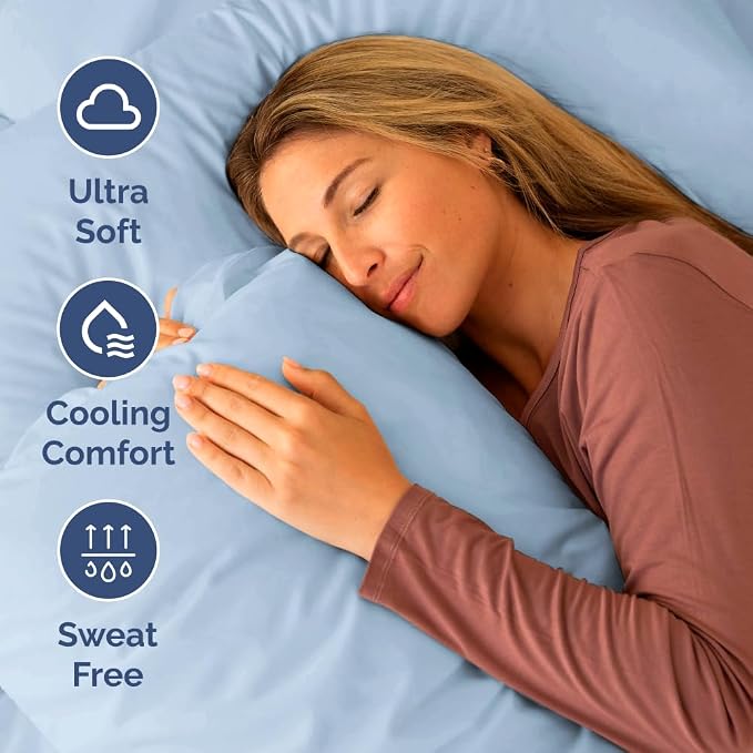 Short Queen Size 4 Piece Sheet Set - RV Short Queen, Ultra-Soft, Breathable & Cooling Bed Sheets Set with Deep Pockets - Hotel Luxury Bedding for Women & Men - Wrinkle Free & Fade Resistant - Sky Blue