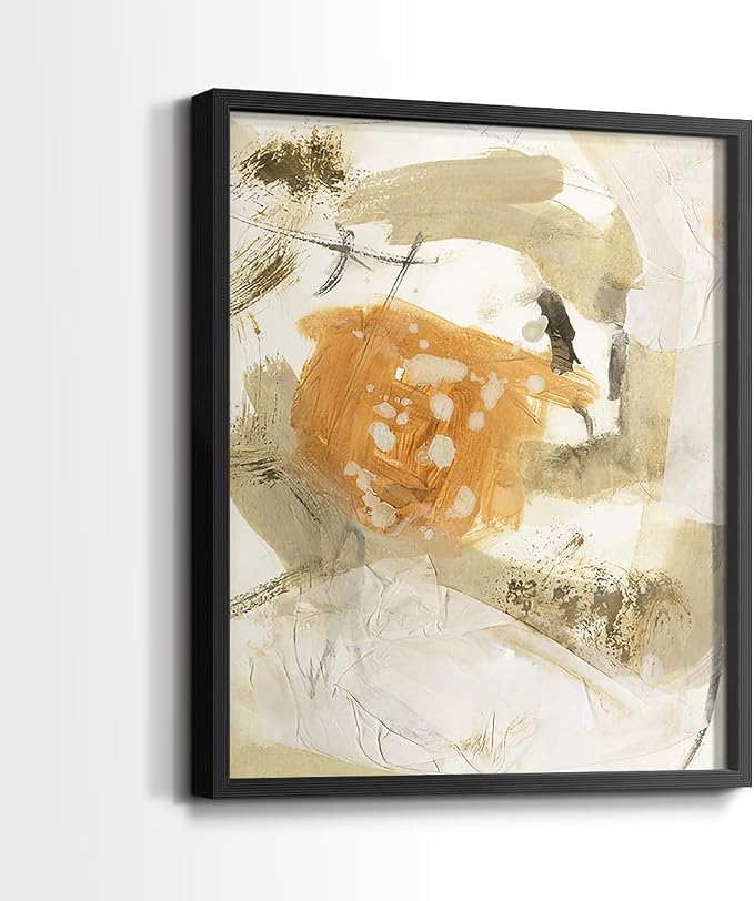 Renditions Gallery Set of 2 Peel & Stick Framed Prints, Neutral Abstract Wall Art, Earthy Tones Blended Brushstrokes Wall Decor, Re-Stickable - Ready to Hang - 11"x14" - Black Frame LT588