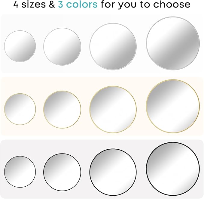Round Mirror, Wall Mounted Circle Mirror with Brushed Metal Frame, Circular Mirrors for for Bathroom, Living Room, Vanity, Bedroom, Entryway, 30inch, Silver