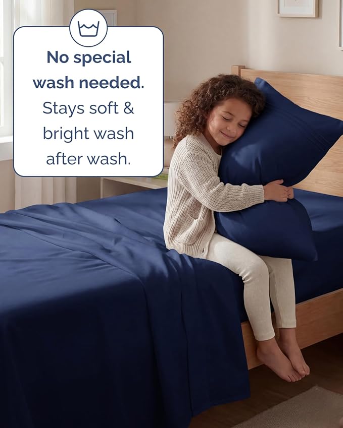 Twin Size 3 Piece Sheet Set - Comfy Breathable & Cooling Sheets - Hotel Luxury Bed Sheets for Women & Men - Deep Pockets, Easy-Fit, Extra Soft & Wrinkle Free Sheets - Navy Blue Oeko-Tex Bed Sheet Set