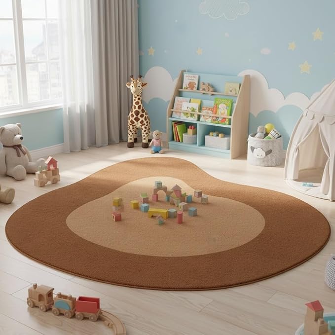 Tan Brown Irregular Rug Washable Non Slip Irregular Shaped Area Rug for Bedroom Living Room Farmhouse Modern Abstract Unique Designer Rug Minimalist Boho Meetingroom Home Office Foldable Carpet 8ft