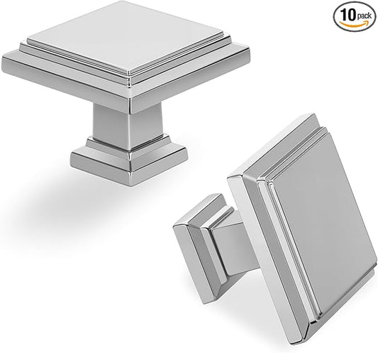 Lardmon 10 Pack Polished Chrome Cabinet Knobs Drawer Knobs Modern Cabinet Pulls Kitchen Cabinet Handles Kitchen Cabinet Hardware Timeless Drawer Pulls for Dresser Cupboard Wardrobe, Chrome(1x10)