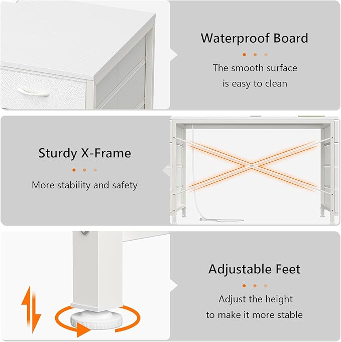 60 Inch Computer Desk with 8 Drawers, Home Office Desk with Power Outlets, Work Study Gaming Desk with 8 Fabric Drawers