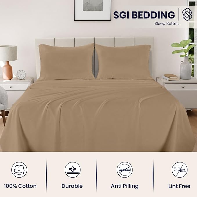 SGI bedding 100% Egyptian Cotton Sheets RV King Size – 600 Thread Count Sheets Set, Soft, Cooling, 15" Deep Pocket, Luxury Hotel Bedding, Breathable, Durable - Taupe