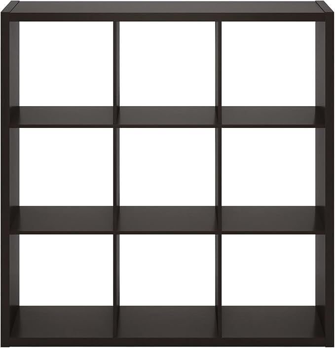 Furinno CUBICLE Book Shelf, 9-Cube Bookshelf, Extra Thick Frame Reversible Bookcase with Open Back, 14.6" x 44" x 44", for Living Room, Bedroom, Home Office, Black Dark Oak