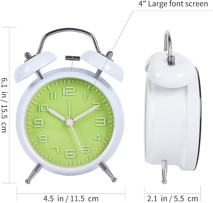 pxy Loud Alarm Clock for Heavy Sleepers 3D Dial Battery Operated (Battery Include), 4" Super Silent Analog Alarm Clock for Kids with Night Light PT260 Silver OrangePT505 White Green